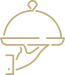 A close-up of an open dining menu featuring various food options, with a decorative gold emblem and the title 